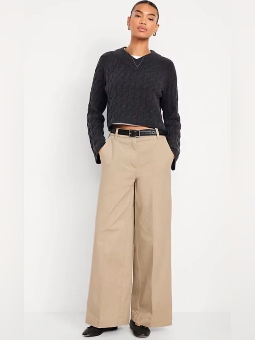 Old Navy Super High Rise Classic Khaki Wide Leg Pants Women's US Size 10